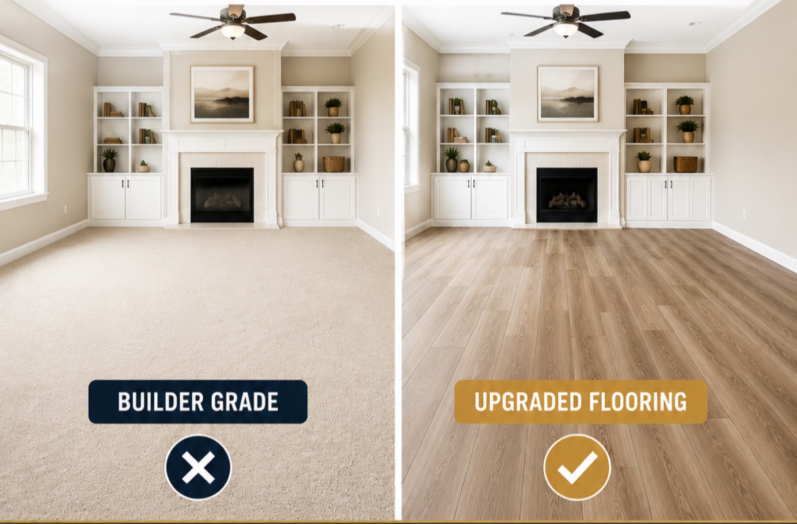Open Arizona living area with seamless luxury vinyl flooring replacing older tile